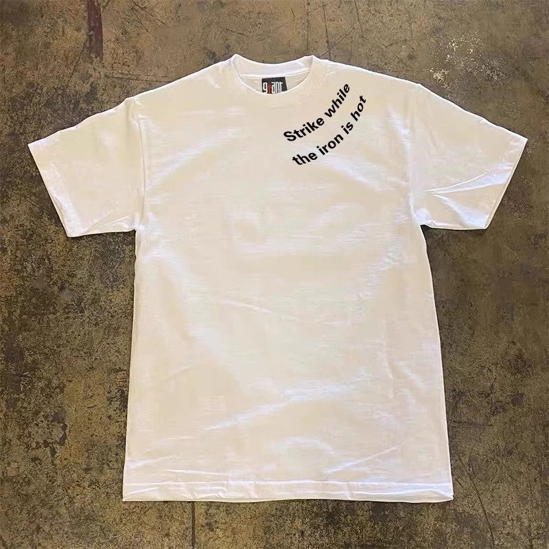 Make money to do charity 3A260g cotton double yarn! Upward Hero! Heavyweight couple woman loose short sleeve t-shirt man